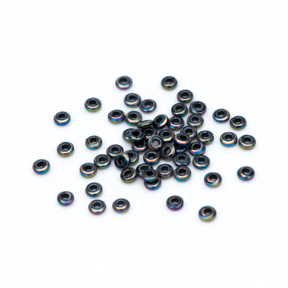 500pcs Hematite Seed Beads, Delicate Rondelle Spacer Beads 2x1mm, Metal Color Blue Green (#V6093-4)