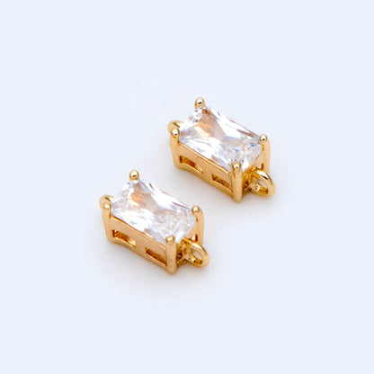 10pcs CZ pave Gold Rectangle Connectors 8mm, Gold Plated Brass Square Charm Pendants (GB-2947-C)