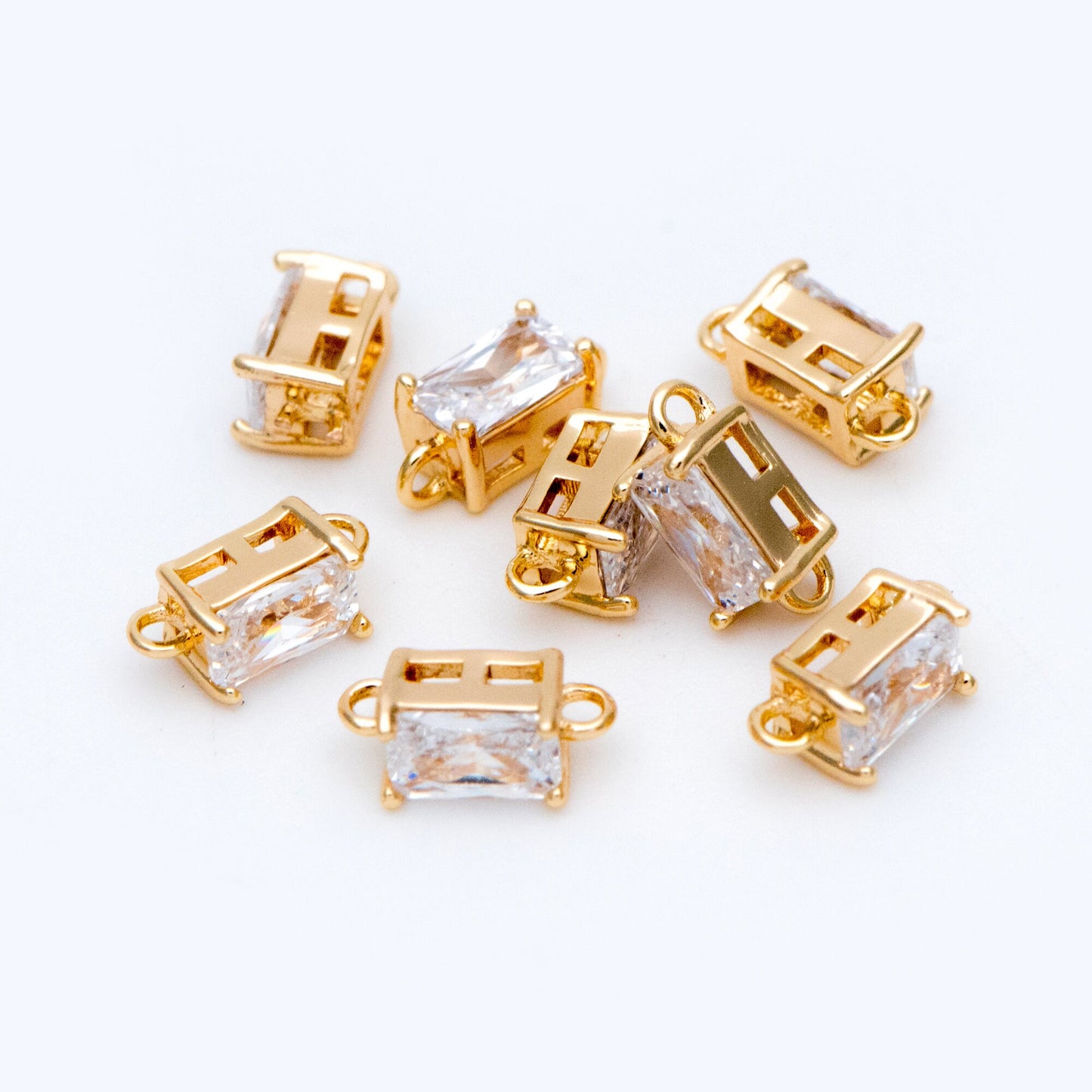 10pcs CZ pave Gold Rectangle Connectors 8mm, Gold Plated Brass Square Charm Pendants (GB-2947-C)