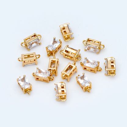 10pcs CZ pave Gold Rectangle Connectors 8mm, Gold Plated Brass Square Charm Pendants (GB-2947-C)