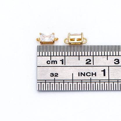 10pcs CZ pave Gold Rectangle Connectors 8mm, Gold Plated Brass Square Charm Pendants (GB-2947-C)