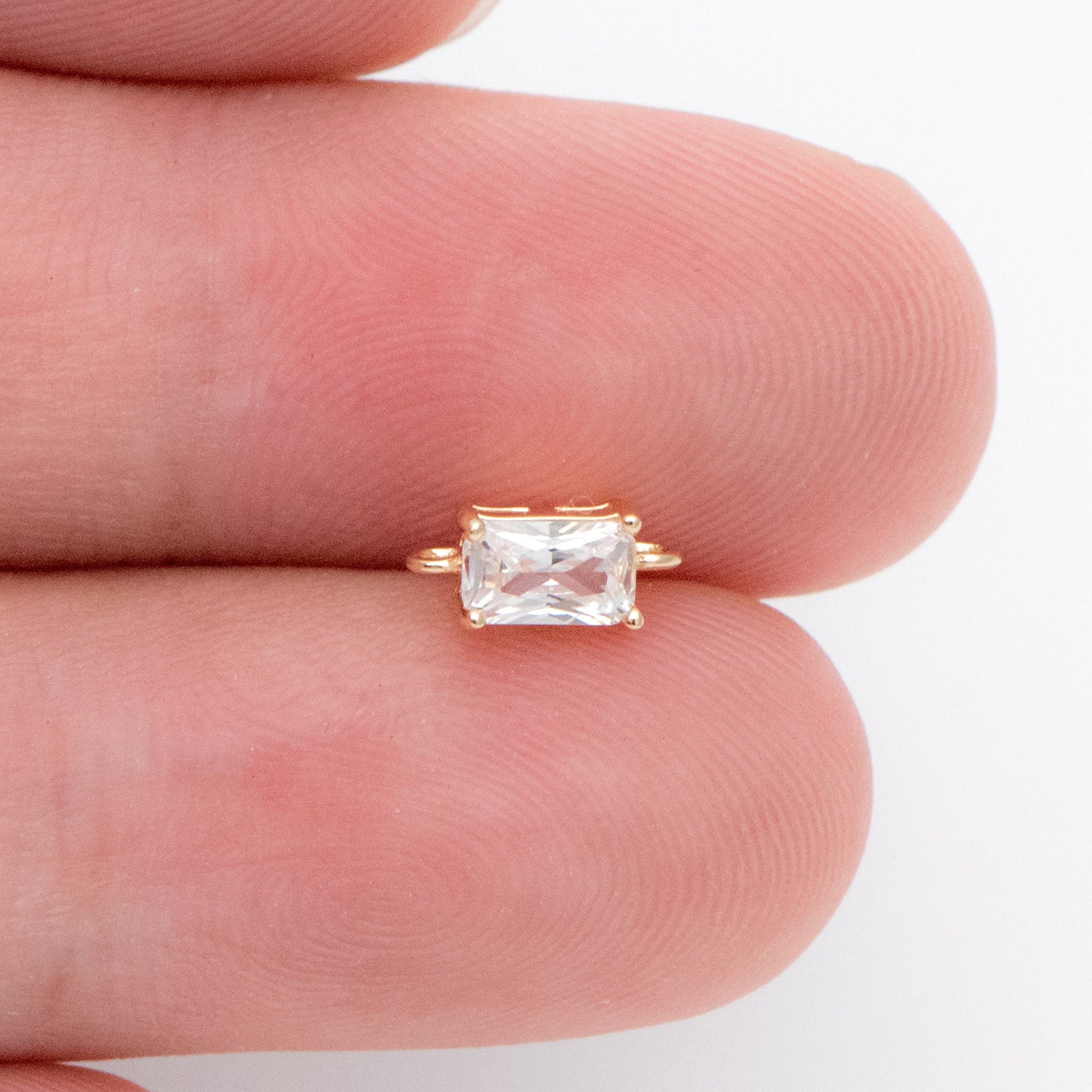 10pcs CZ pave Gold Rectangle Connectors 8mm, Gold Plated Brass Square Charm Pendants (GB-2947-C)