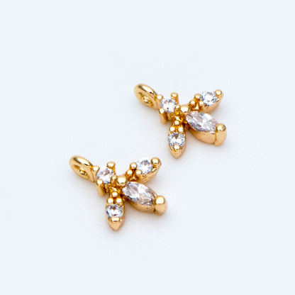 10pcs CZ Pave Gold Leaf Charms 8x6mm, Mini Flower Pendants (GB-1762-C)