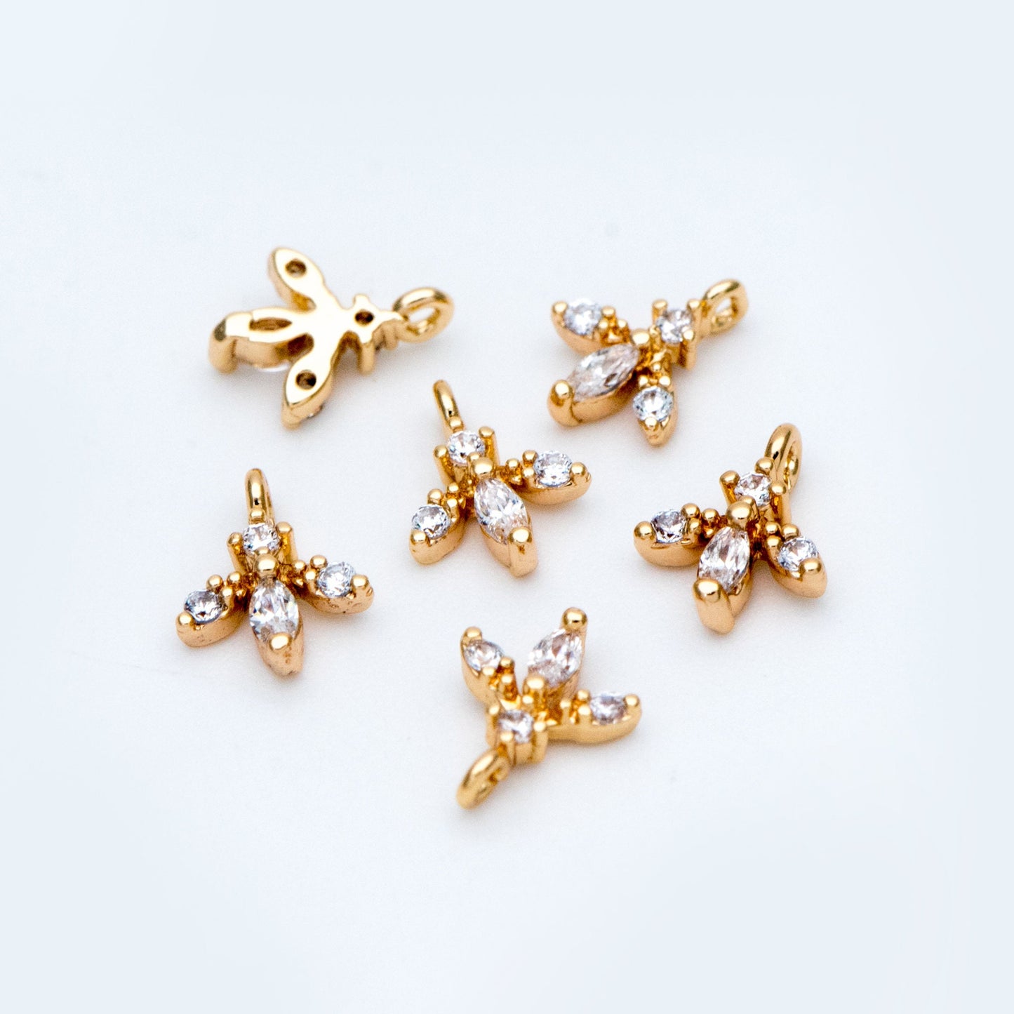 10pcs CZ Pave Gold Leaf Charms 8x6mm, Mini Flower Pendants (GB-1762-C)