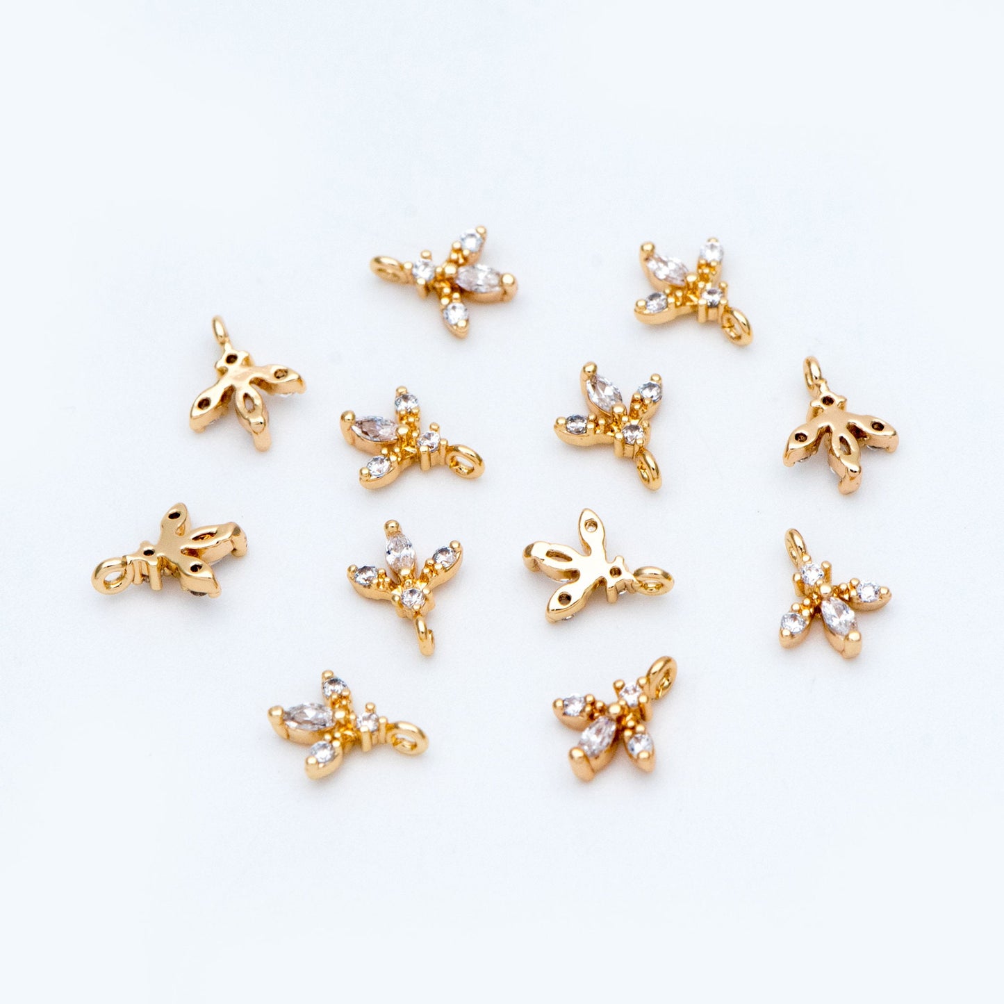 10pcs CZ Pave Gold Leaf Charms 8x6mm, Mini Flower Pendants (GB-1762-C)