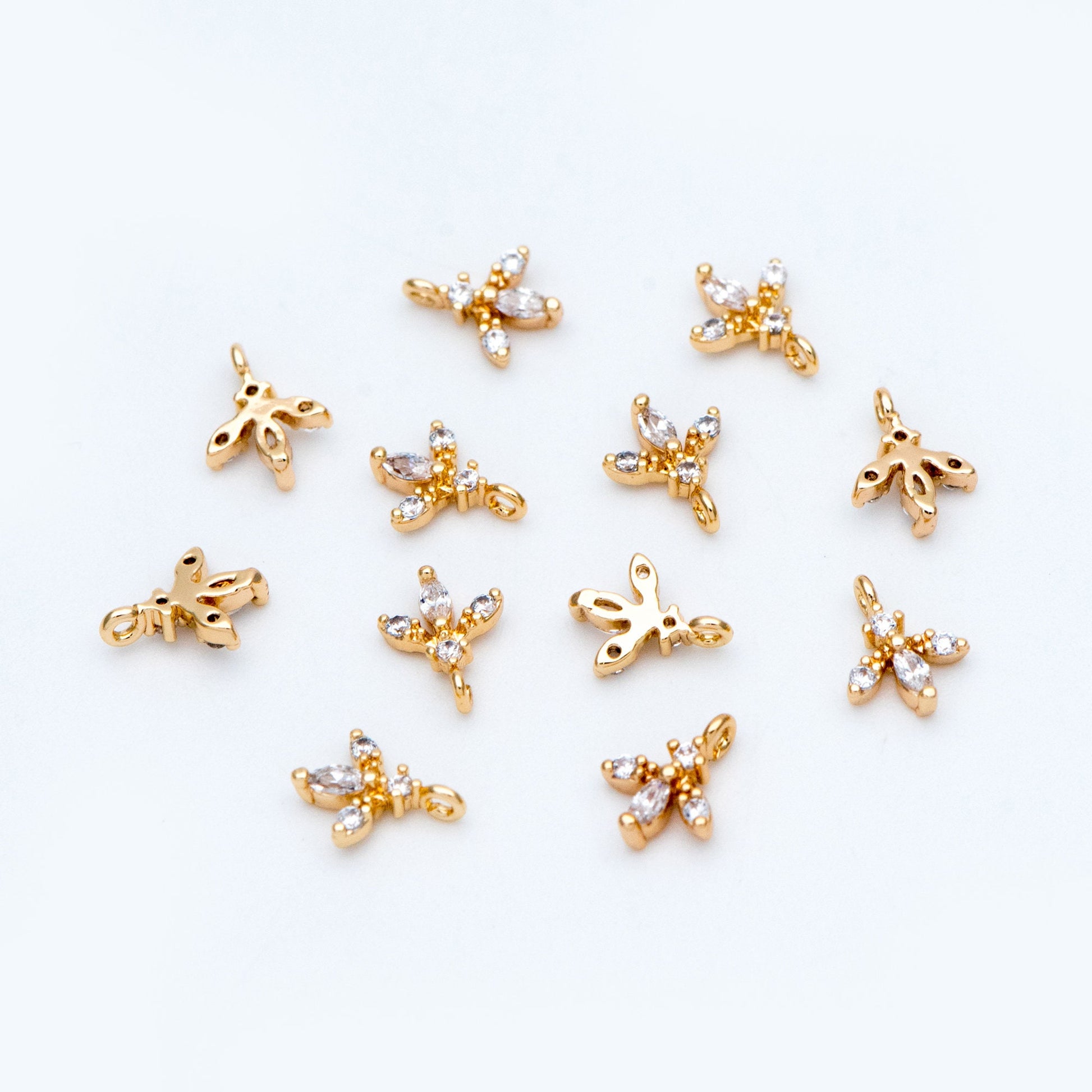 10pcs CZ Pave Gold Leaf Charms 8x6mm, Mini Flower Pendants (GB-1762-C)