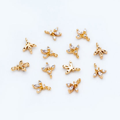 10pcs CZ Pave Gold Leaf Charms 8x6mm, Mini Flower Pendants (GB-1762-C)