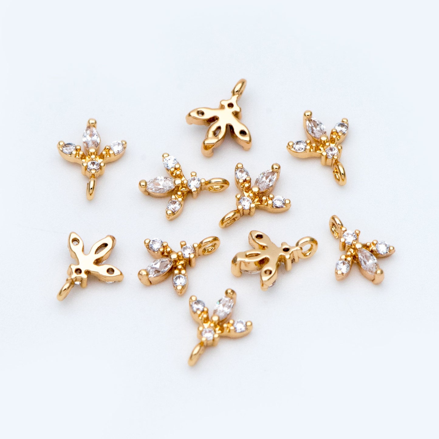 10pcs CZ Pave Gold Leaf Charms 8x6mm, Mini Flower Pendants (GB-1762-C)