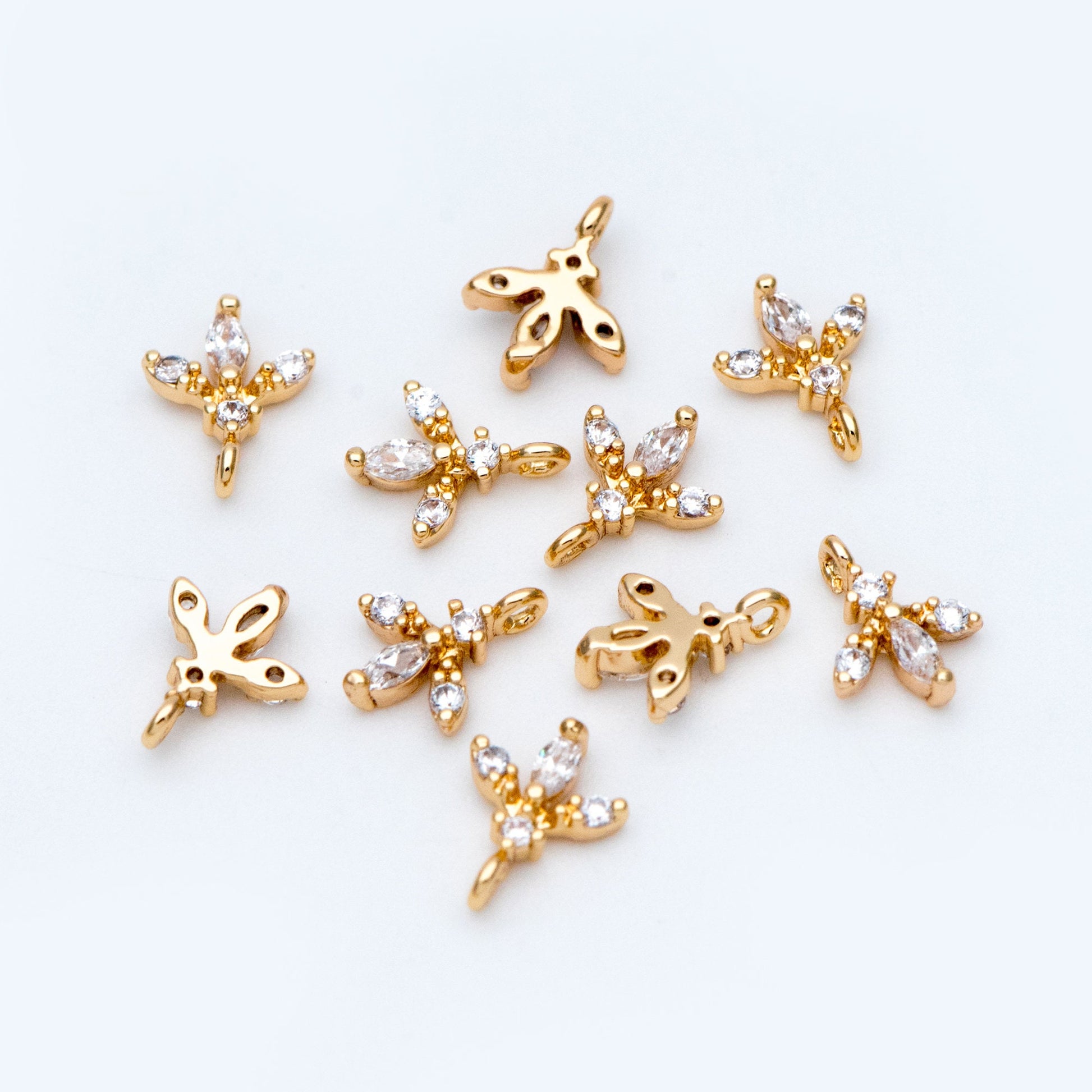 10pcs CZ Pave Gold Leaf Charms 8x6mm, Mini Flower Pendants (GB-1762-C)