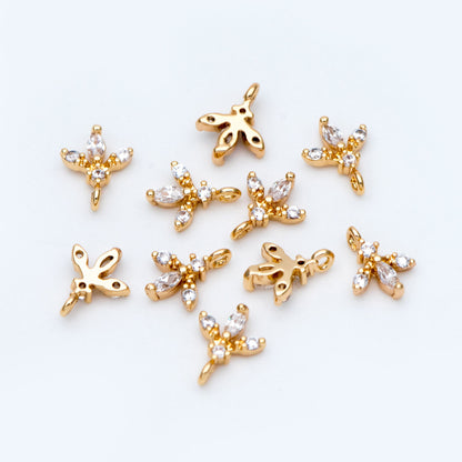 10pcs CZ Pave Gold Leaf Charms 8x6mm, Mini Flower Pendants (GB-1762-C)