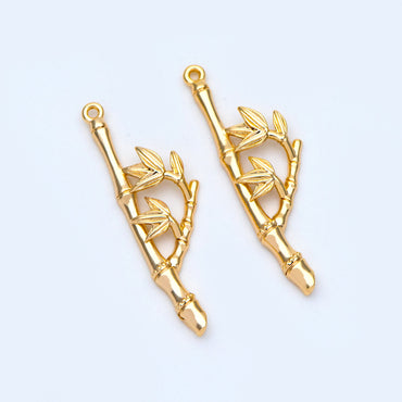 10pcs Gold plated Brass Bamboo Charm Pendants 33mm, Lead Nickel Free (GB-3770-D)