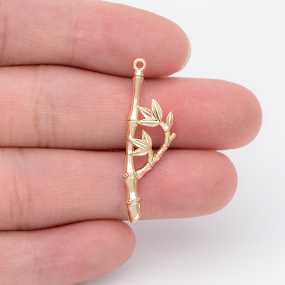 10pcs Gold plated Brass Bamboo Charm Pendants 33mm, Lead Nickel Free (GB-3770-D)