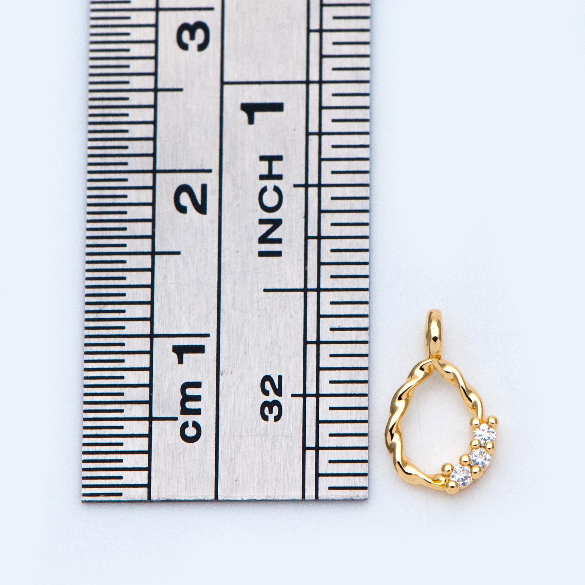 10pcs CZ Pave Gold Teardrop Charm 11x6mm, 18K Gold plated Brass Pendant (GB-942)