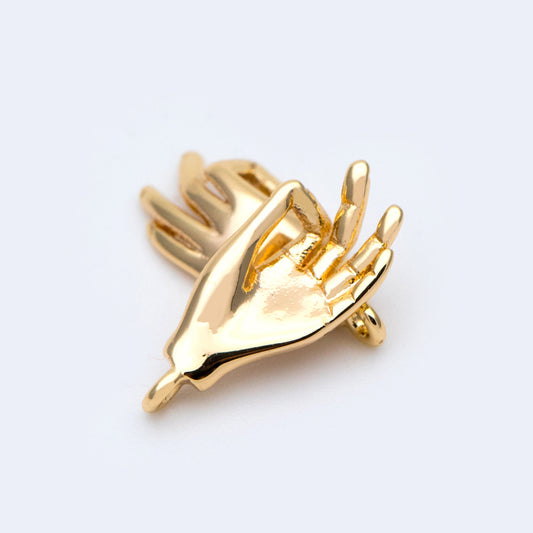4pcs Gold/ Silver Tone Hand Charm, Gold/ Rhodium plated Brass, OK / Okay Gesture Pendants 15x7mm (GB-4156-B)