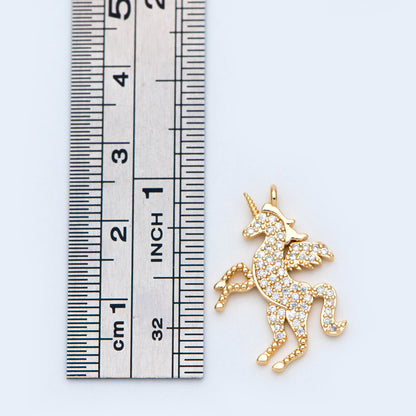 4pcs CZ pave Gold Unicorn Charm Pendants, Two Sizes 27x19mm (#GB-730-A)