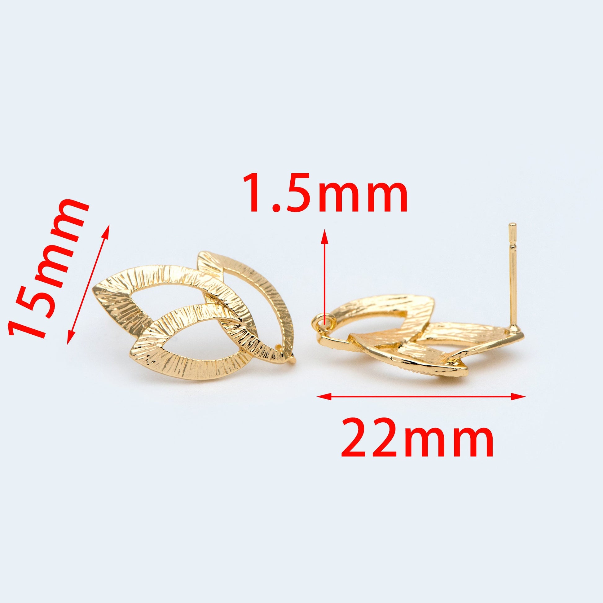 10pcs Brushed Gold Flower Earring with Loop, 22x15mm, 18K Gold plated Brass Floral Earring Studs (GB-967)