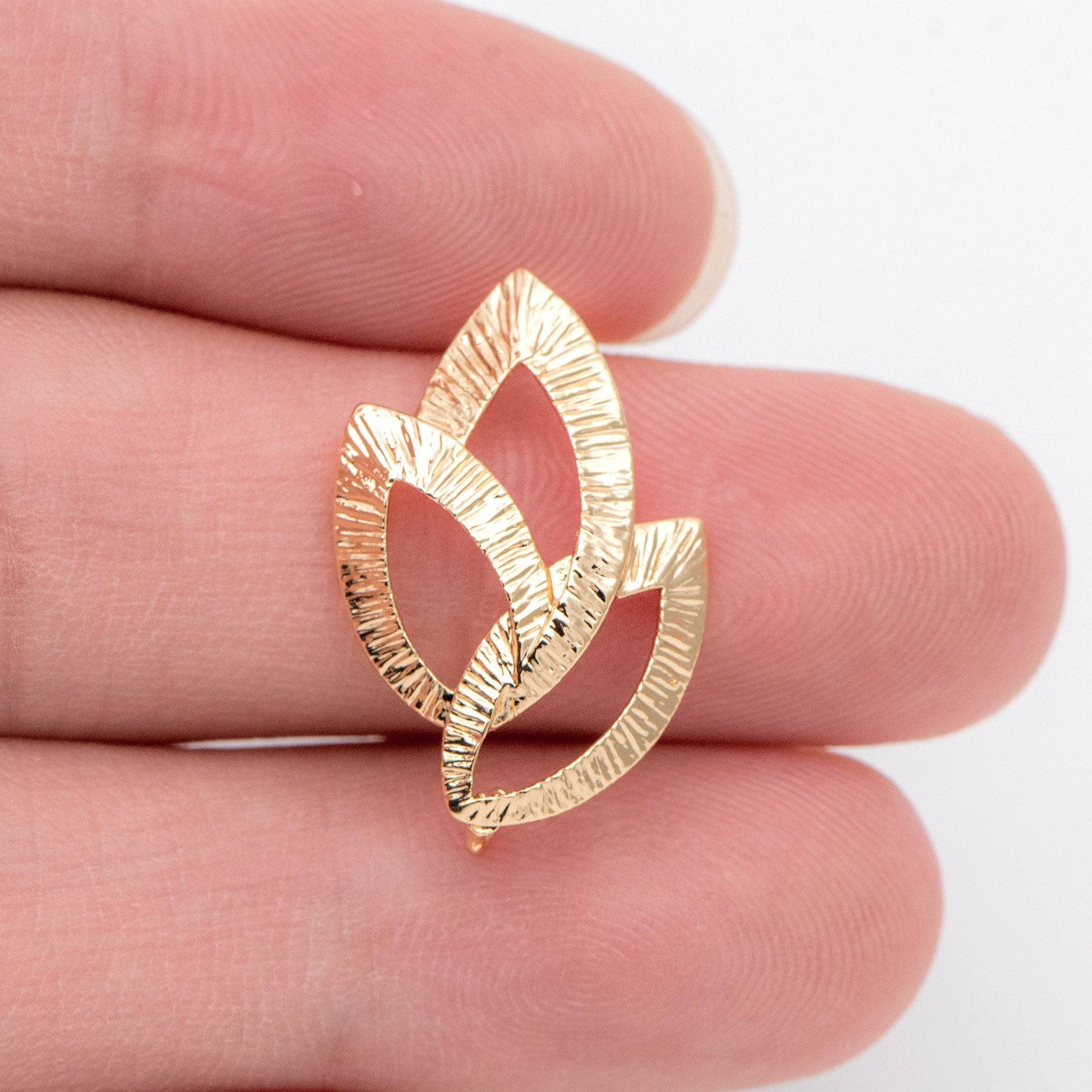 10pcs Brushed Gold Flower Earring with Loop, 22x15mm, 18K Gold plated Brass Floral Earring Studs (GB-967)