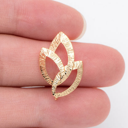 10pcs Brushed Gold Flower Earring with Loop, 22x15mm, 18K Gold plated Brass Floral Earring Studs (GB-967)