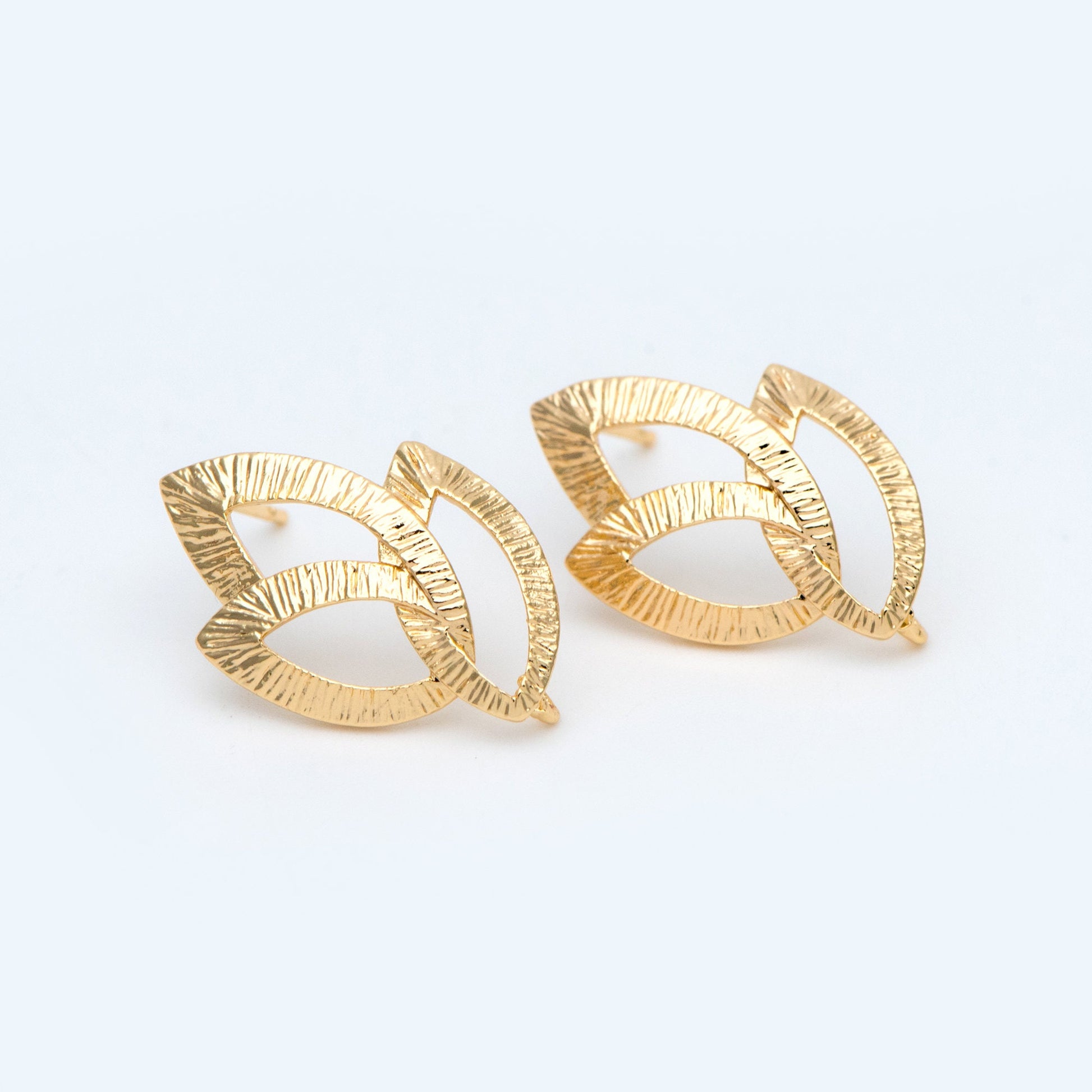 10pcs Brushed Gold Flower Earring with Loop, 22x15mm, 18K Gold plated Brass Floral Earring Studs (GB-967)