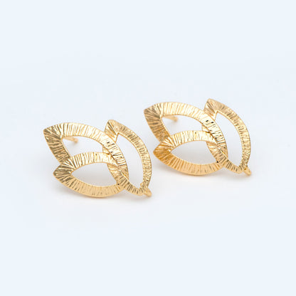 10pcs Brushed Gold Flower Earring with Loop, 22x15mm, 18K Gold plated Brass Floral Earring Studs (GB-967)