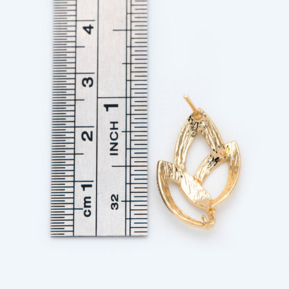 10pcs Brushed Gold Flower Earring with Loop, 22x15mm, 18K Gold plated Brass Floral Earring Studs (GB-967)