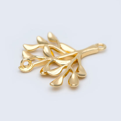 10pcs Gold plated Brass Leaf Connector, Branch Charm Connectors 23mm, Lead Nickel Free (GB-1010-C)