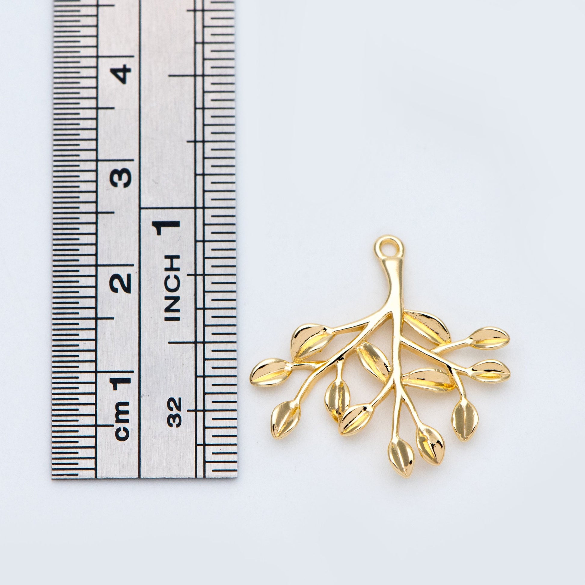 10pcs Gold plated Brass Leaf Connector, Branch Charm Connectors 23mm, Lead Nickel Free (GB-1010-C)