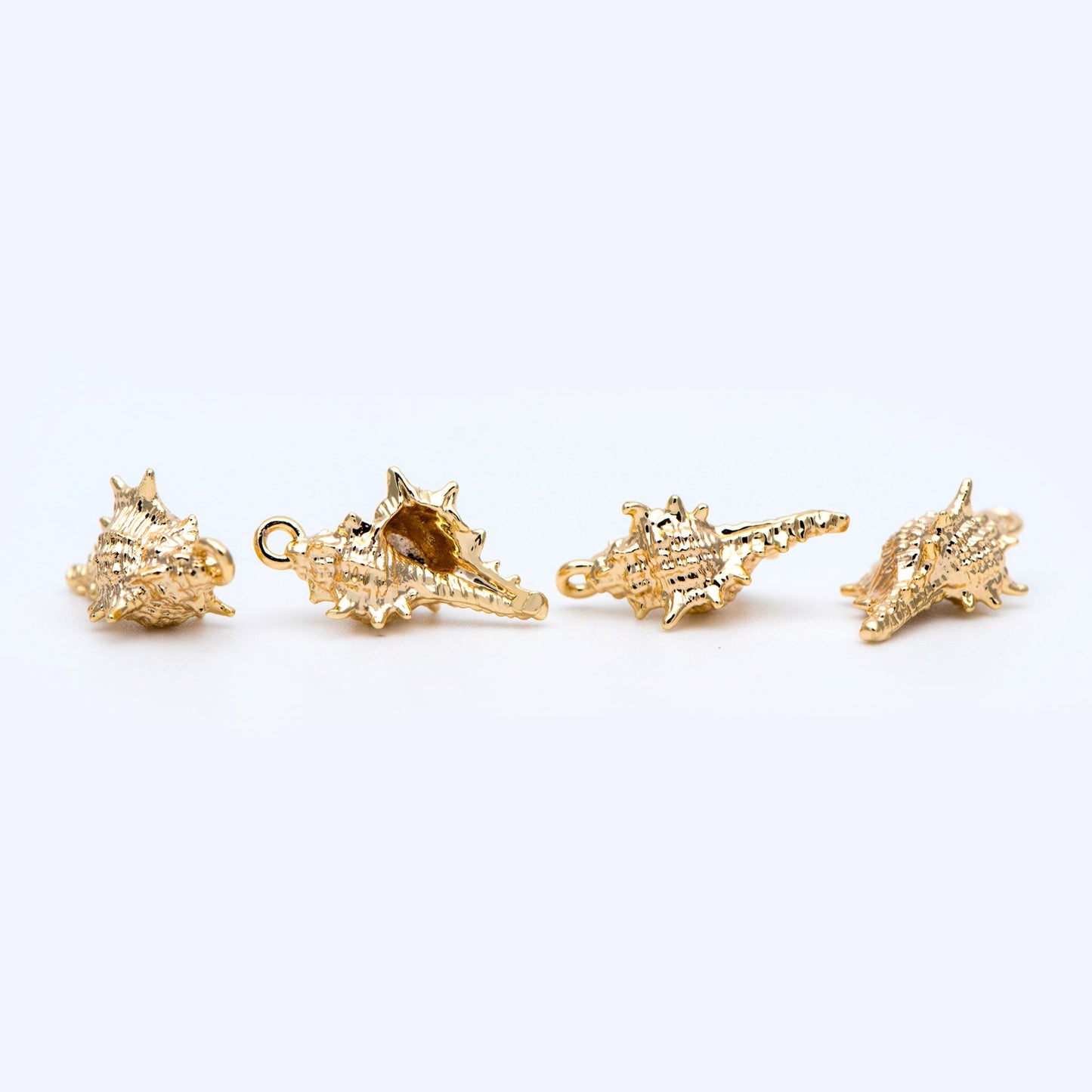 10pcs Gold Seashell Charms 16x9mm, 18K Gold plated Brass, 3D Shell Dangle Pendants (GB-2680-C)
