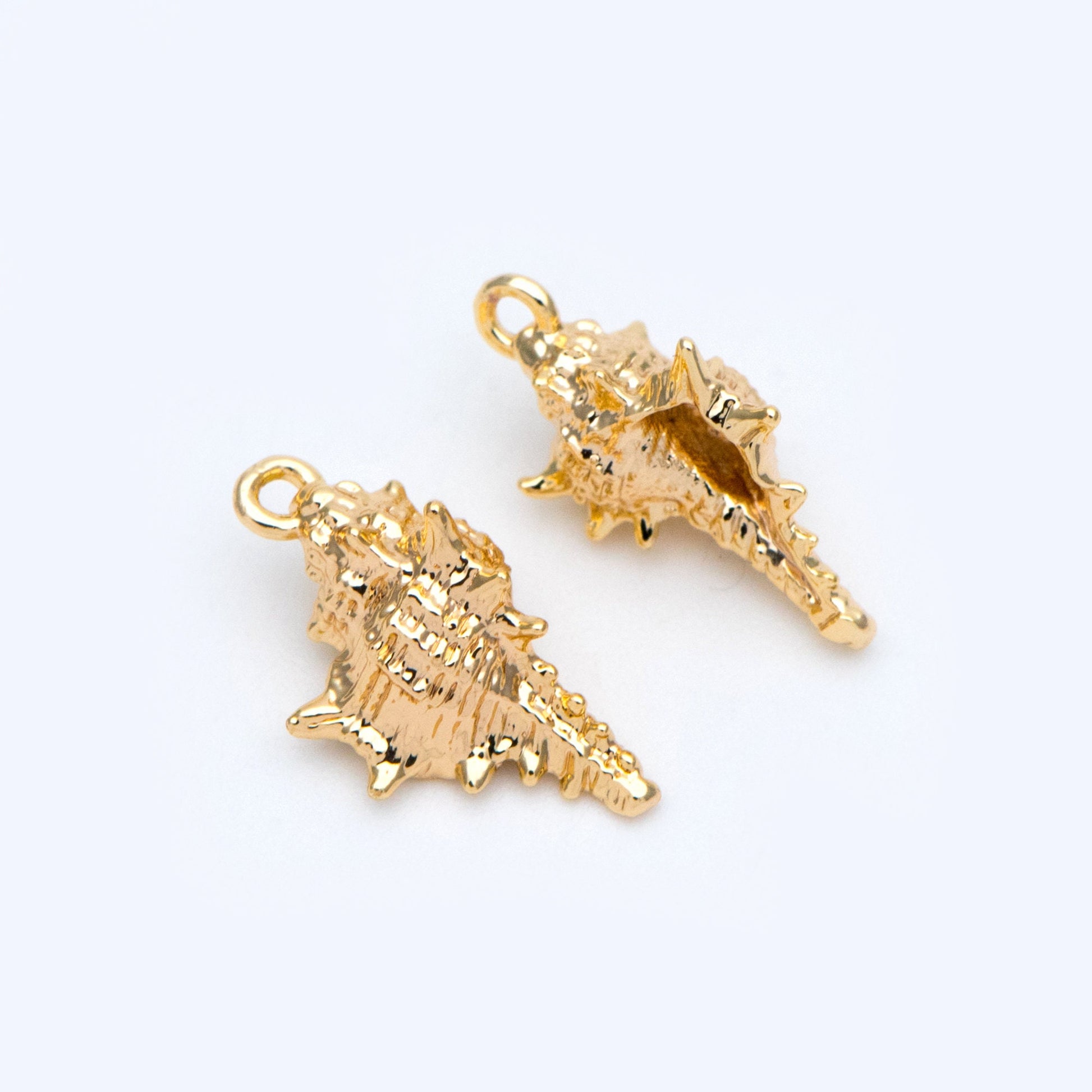 10pcs Gold Seashell Charms 16x9mm, 18K Gold plated Brass, 3D Shell Dangle Pendants (GB-2680-C)