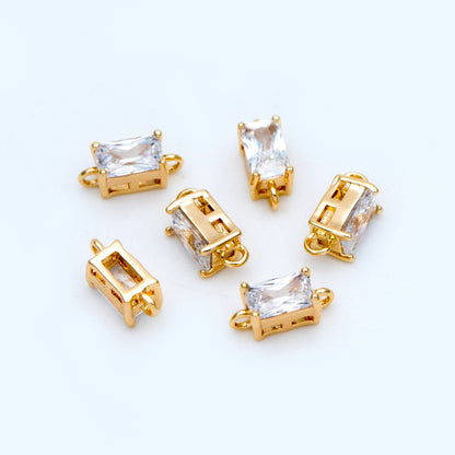 10pcs CZ pave Gold Rectangle Connectors 8mm, Gold Plated Brass Square Charm Pendants (GB-2947-C)