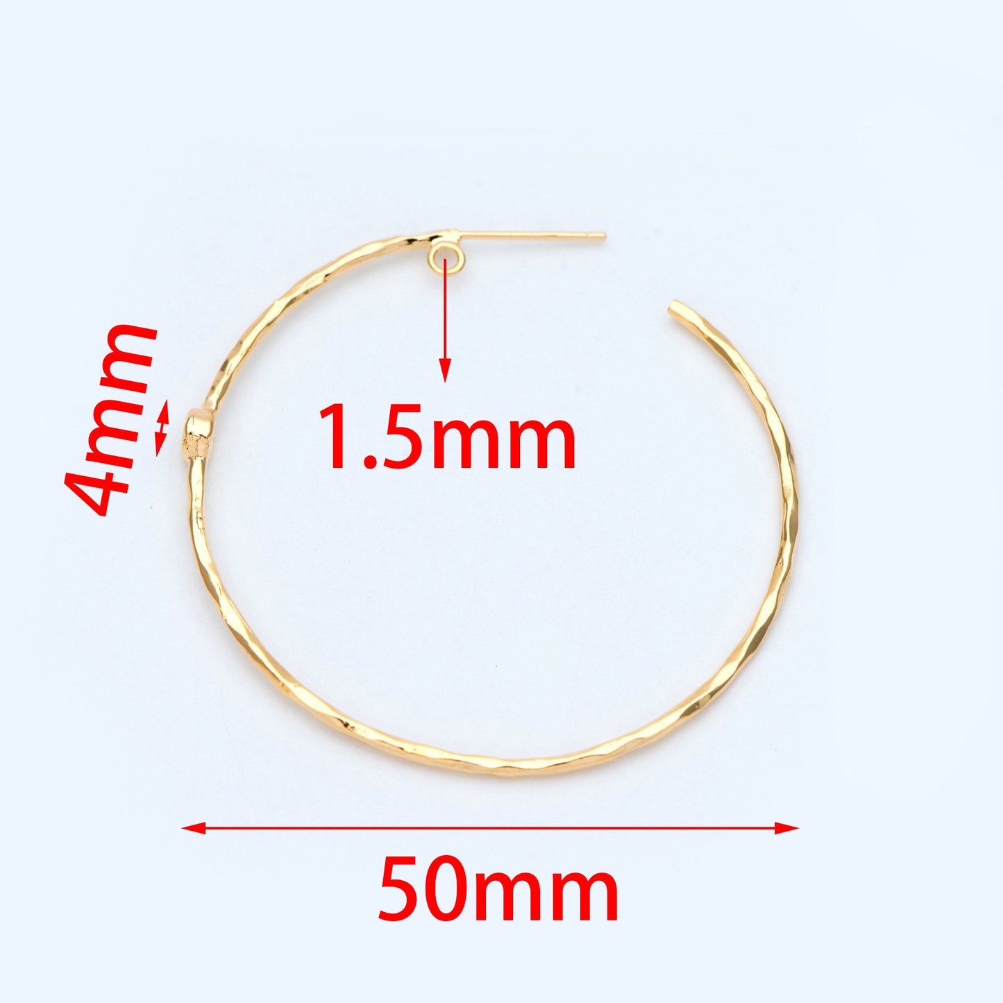 4pcs CZ pave Gold Earring Posts, Geometric Round Ring Stud Earring, Circle Hoop Size 50mm (GB-829)