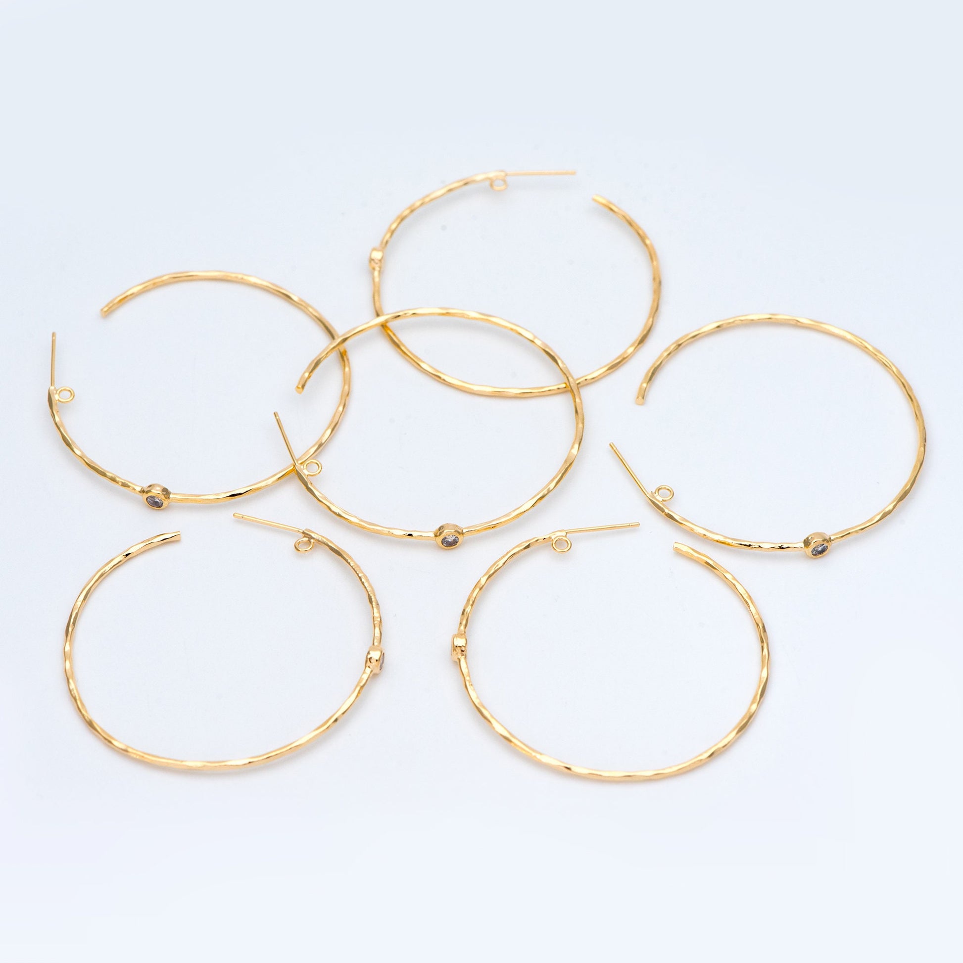 4pcs CZ pave Gold Earring Posts, Geometric Round Ring Stud Earring, Circle Hoop Size 50mm (GB-829)