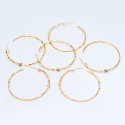 4pcs CZ pave Gold Earring Posts, Geometric Round Ring Stud Earring, Circle Hoop Size 50mm (GB-829)