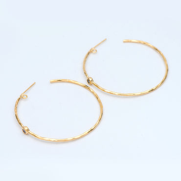 4pcs CZ pave Gold Earring Posts, Geometric Round Ring Stud Earring, Circle Hoop Size 50mm (GB-829)