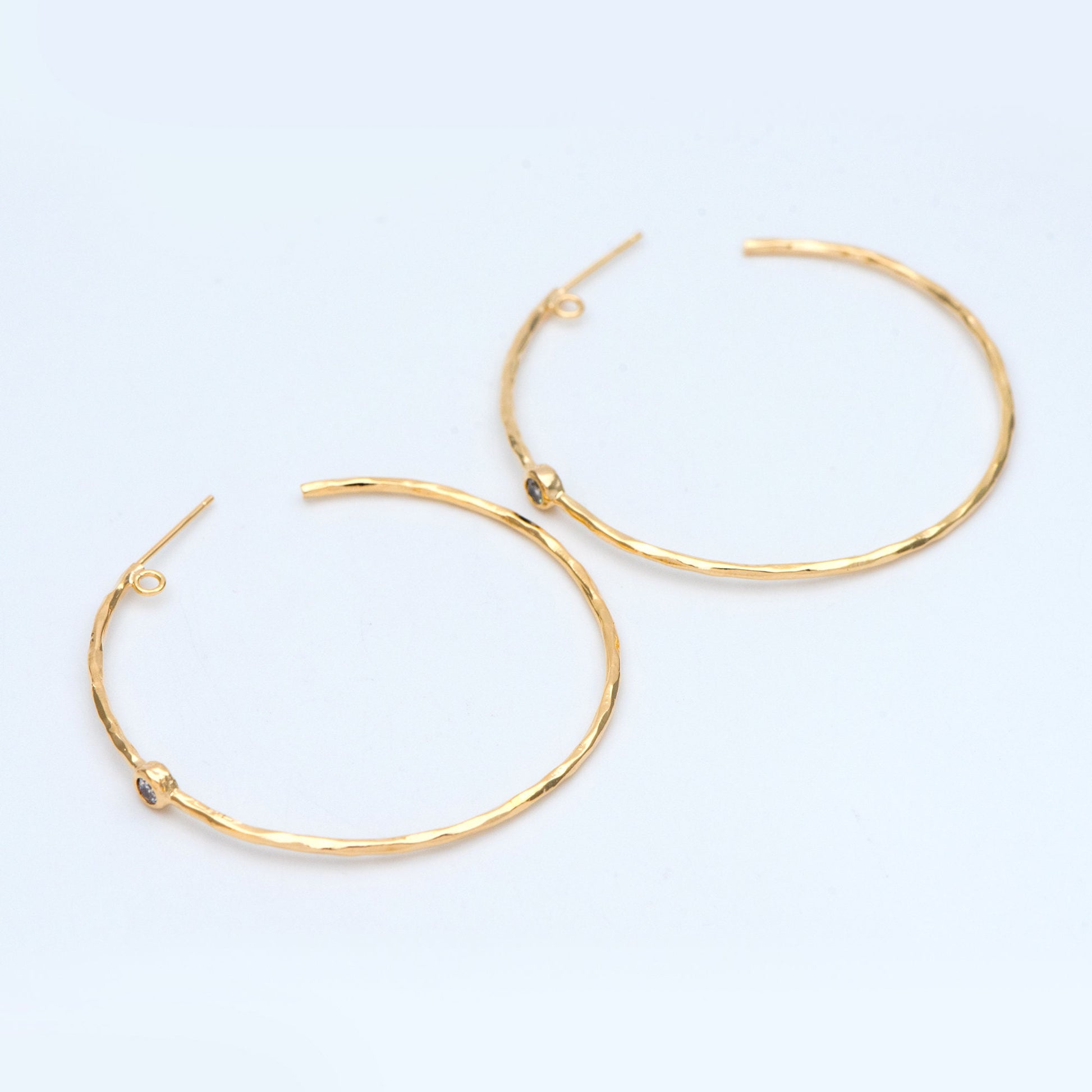 4pcs CZ pave Gold Earring Posts, Geometric Round Ring Stud Earring, Circle Hoop Size 50mm (GB-829)