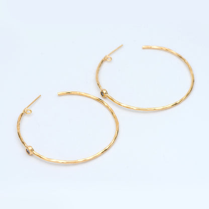 4pcs CZ pave Gold Earring Posts, Geometric Round Ring Stud Earring, Circle Hoop Size 50mm (GB-829)