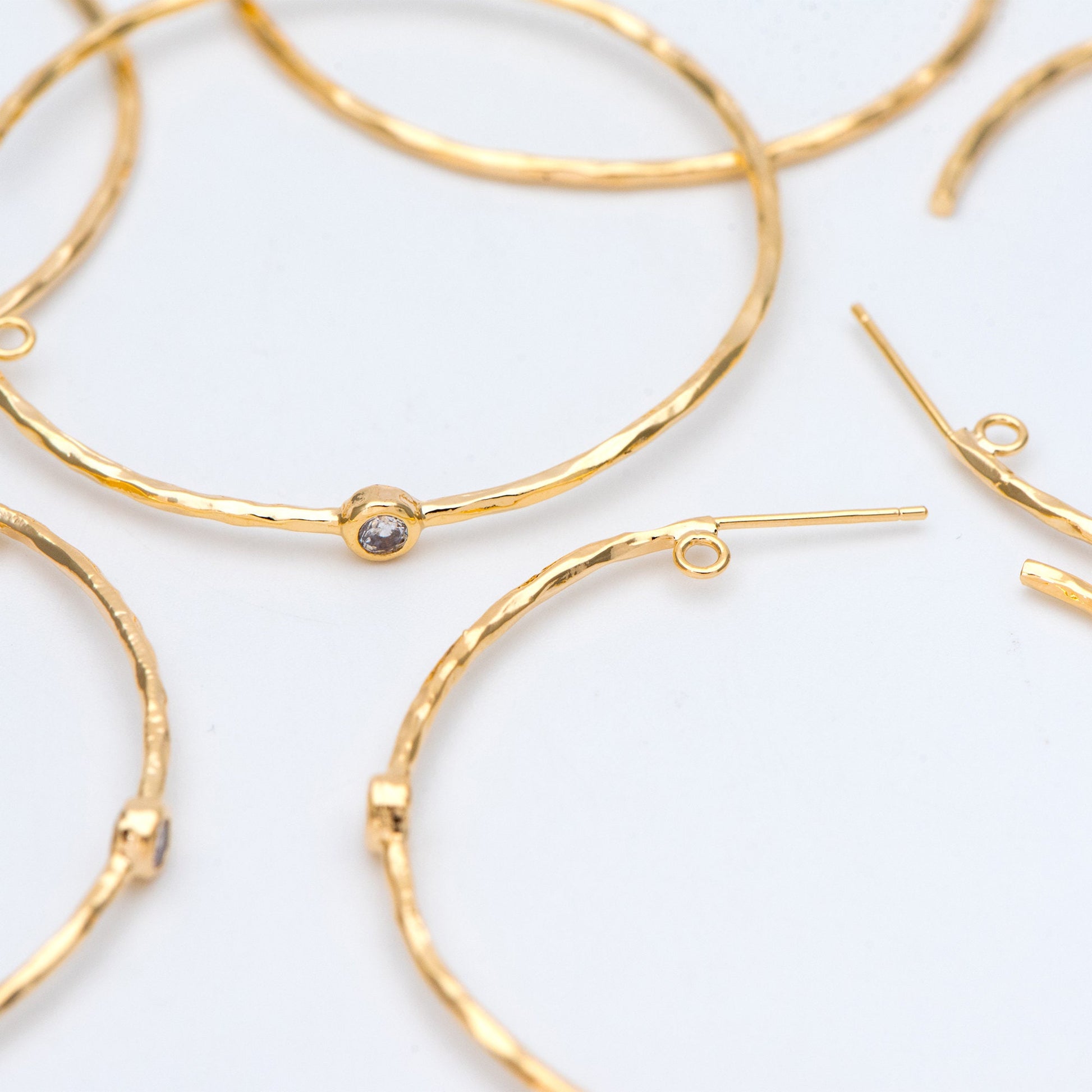 4pcs CZ pave Gold Earring Posts, Geometric Round Ring Stud Earring, Circle Hoop Size 50mm (GB-829)