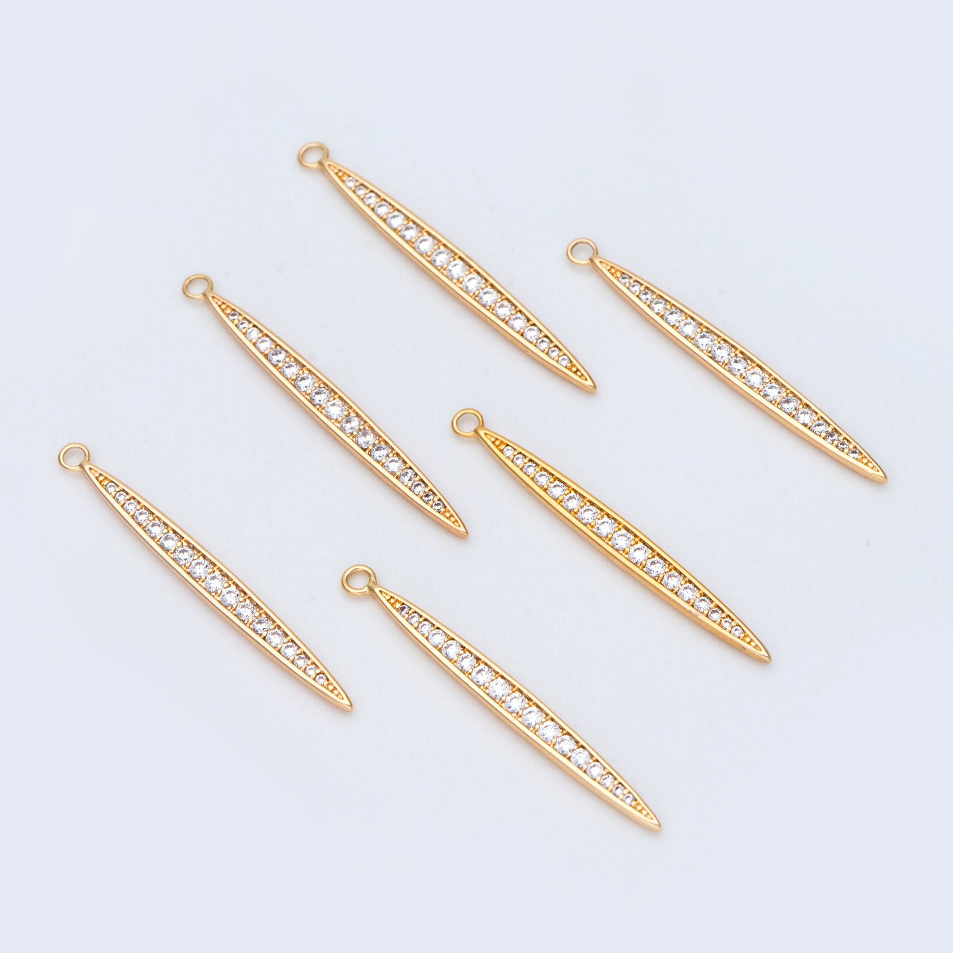4pcs CZ Micro Pave Bar Pendants 35mm, 18K Gold plated Brass, Cubic Zirconia Stick Charm (GB-830)