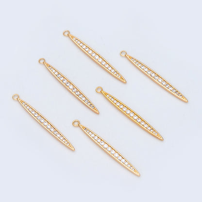 4pcs CZ Micro Pave Bar Pendants 35mm, 18K Gold plated Brass, Cubic Zirconia Stick Charm (GB-830)