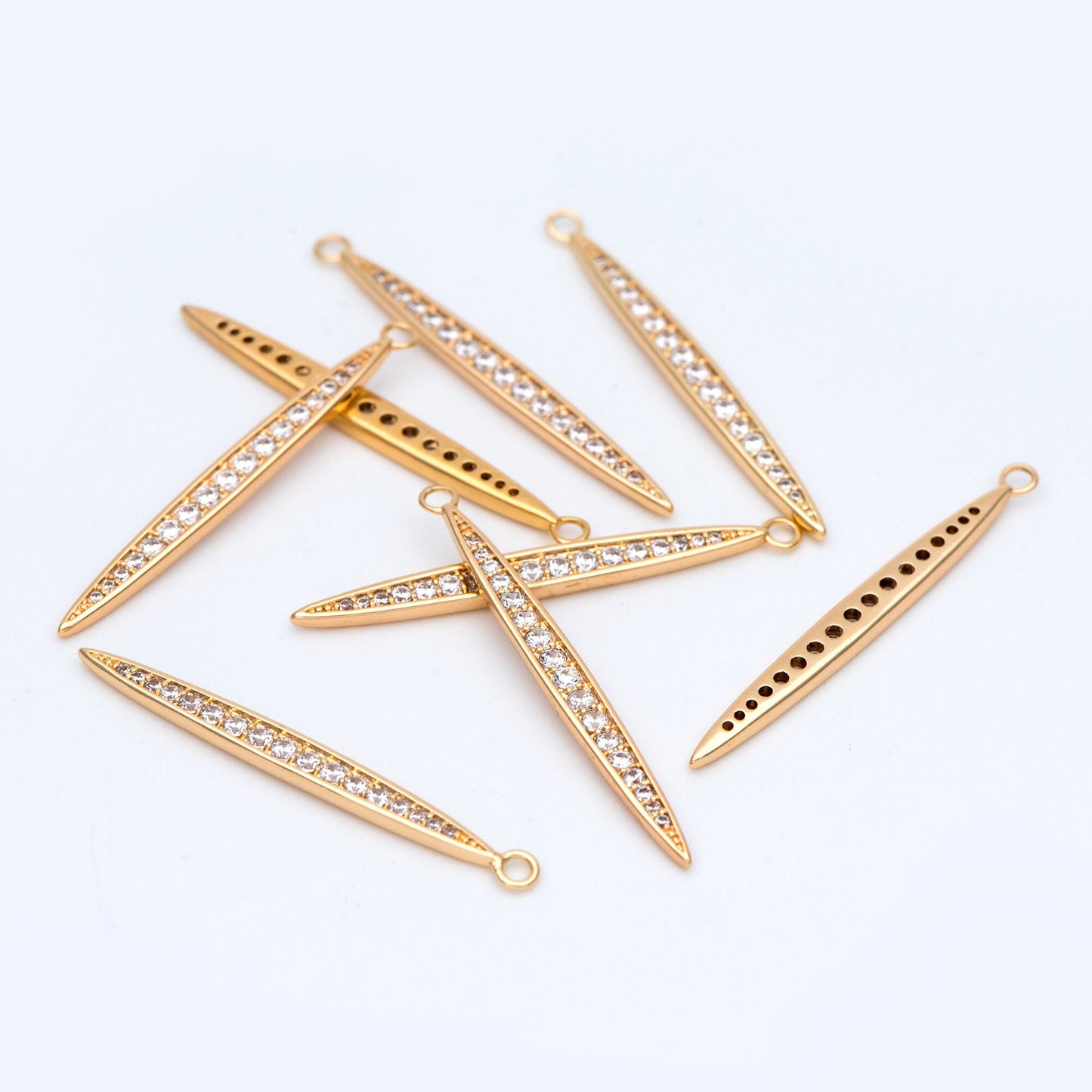 4pcs CZ Micro Pave Bar Pendants 35mm, 18K Gold plated Brass, Cubic Zirconia Stick Charm (GB-830)