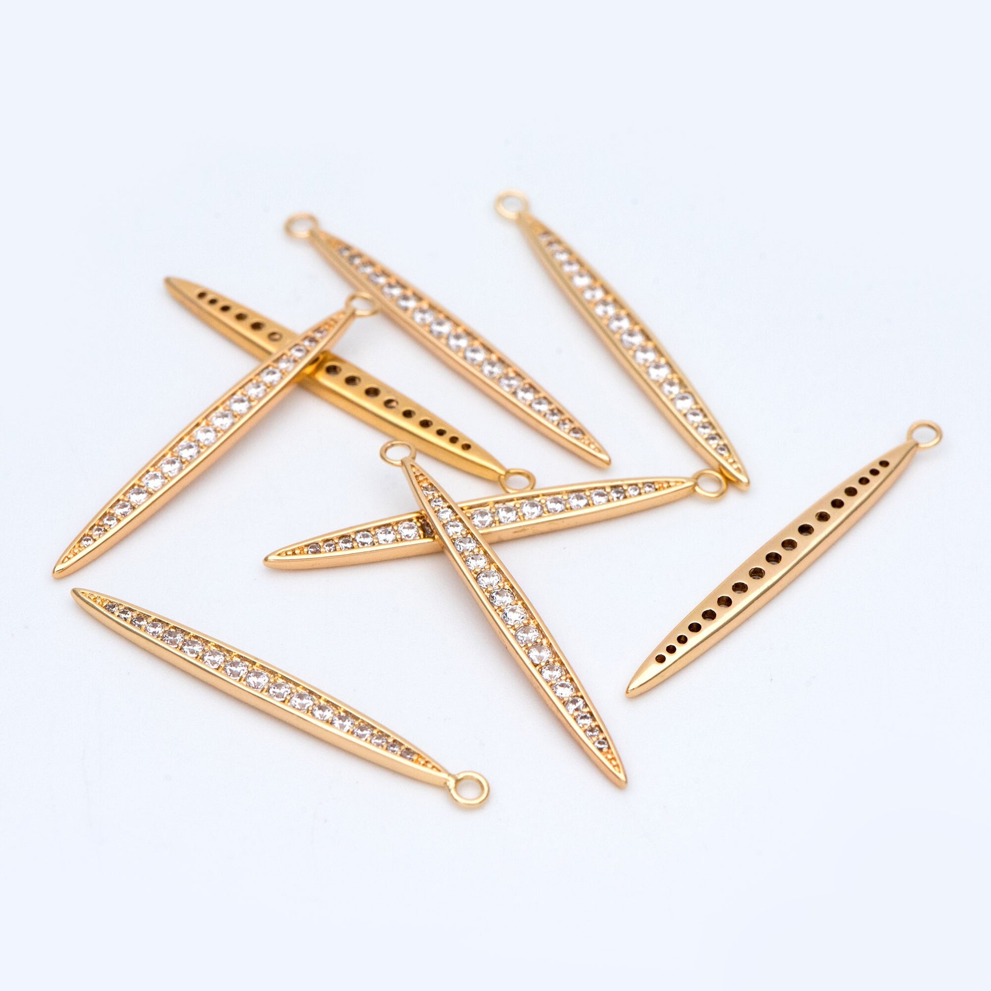 4pcs CZ Micro Pave Bar Pendants 35mm, 18K Gold plated Brass, Cubic Zirconia Stick Charm (GB-830)