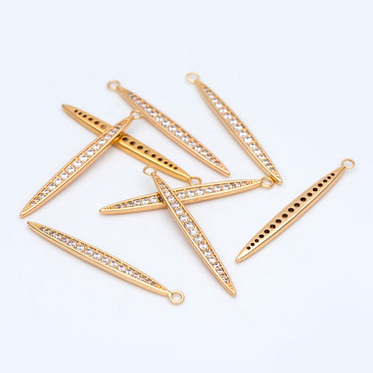4pcs CZ Micro Pave Bar Pendants 35mm, 18K Gold plated Brass, Cubic Zirconia Stick Charm (GB-830)