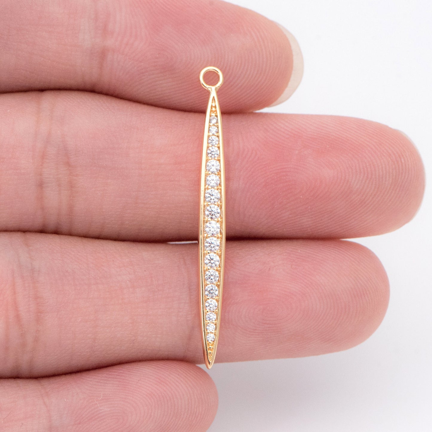 4pcs CZ Micro Pave Bar Pendants 35mm, 18K Gold plated Brass, Cubic Zirconia Stick Charm (GB-830)
