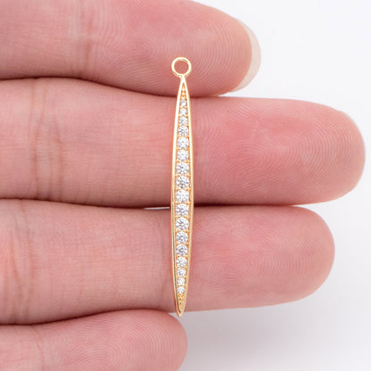 4pcs CZ Micro Pave Bar Pendants 35mm, 18K Gold plated Brass, Cubic Zirconia Stick Charm (GB-830)