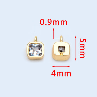 10pcs CZ pave Gold Square Charms 4x5mm, Gold Plated Brass Mini Pendants (GB-992-A)