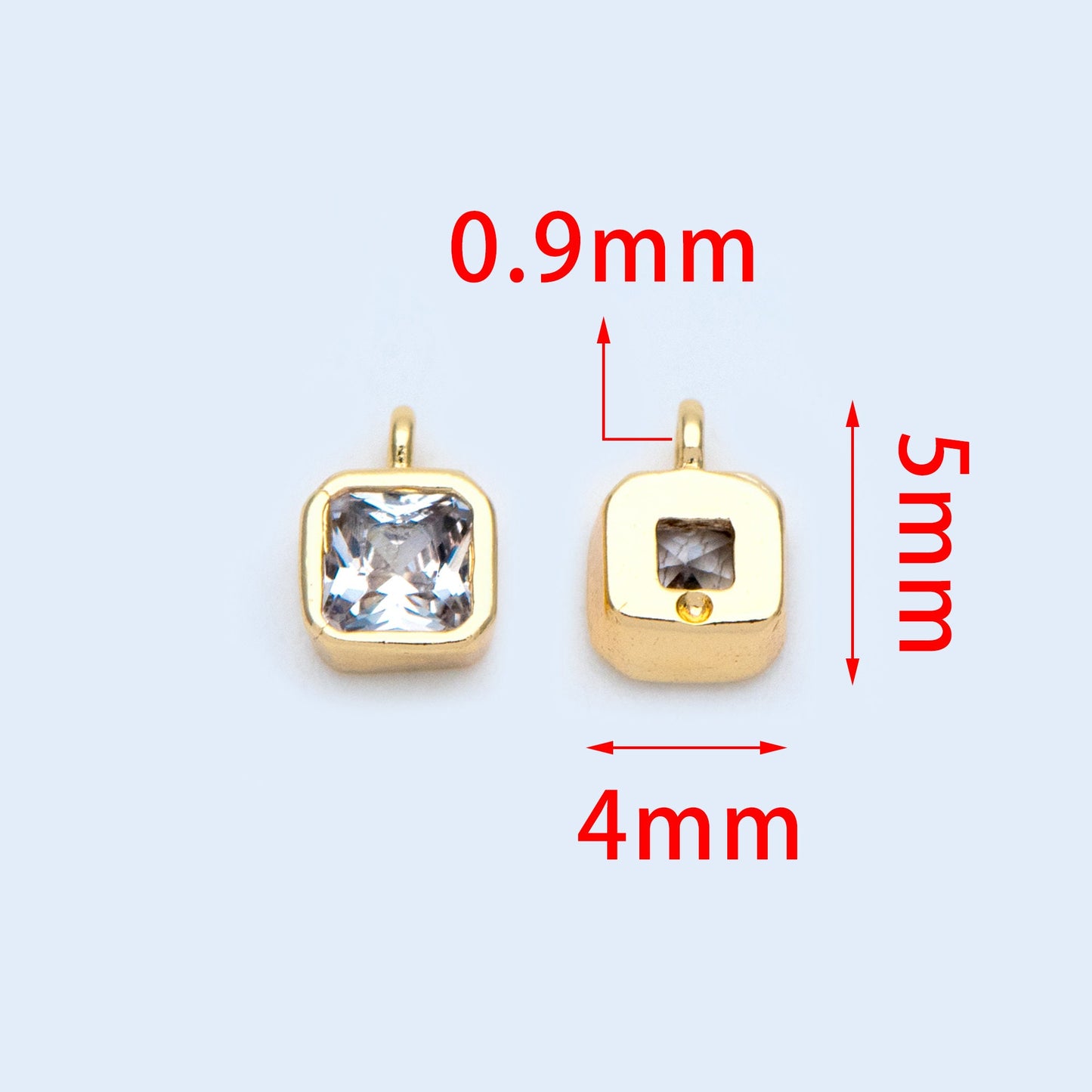 10pcs CZ pave Gold Square Charms 4x5mm, Gold Plated Brass Mini Pendants (GB-992-A)