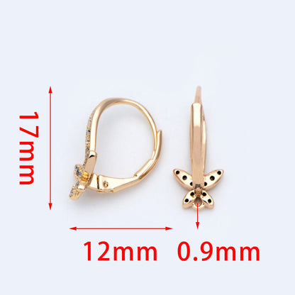 10pcs CZ Pave Butterfly Leverback Ear Hooks 17x12mm, 18K Gold plated Brass, Earring Component Hooks (GB-982)