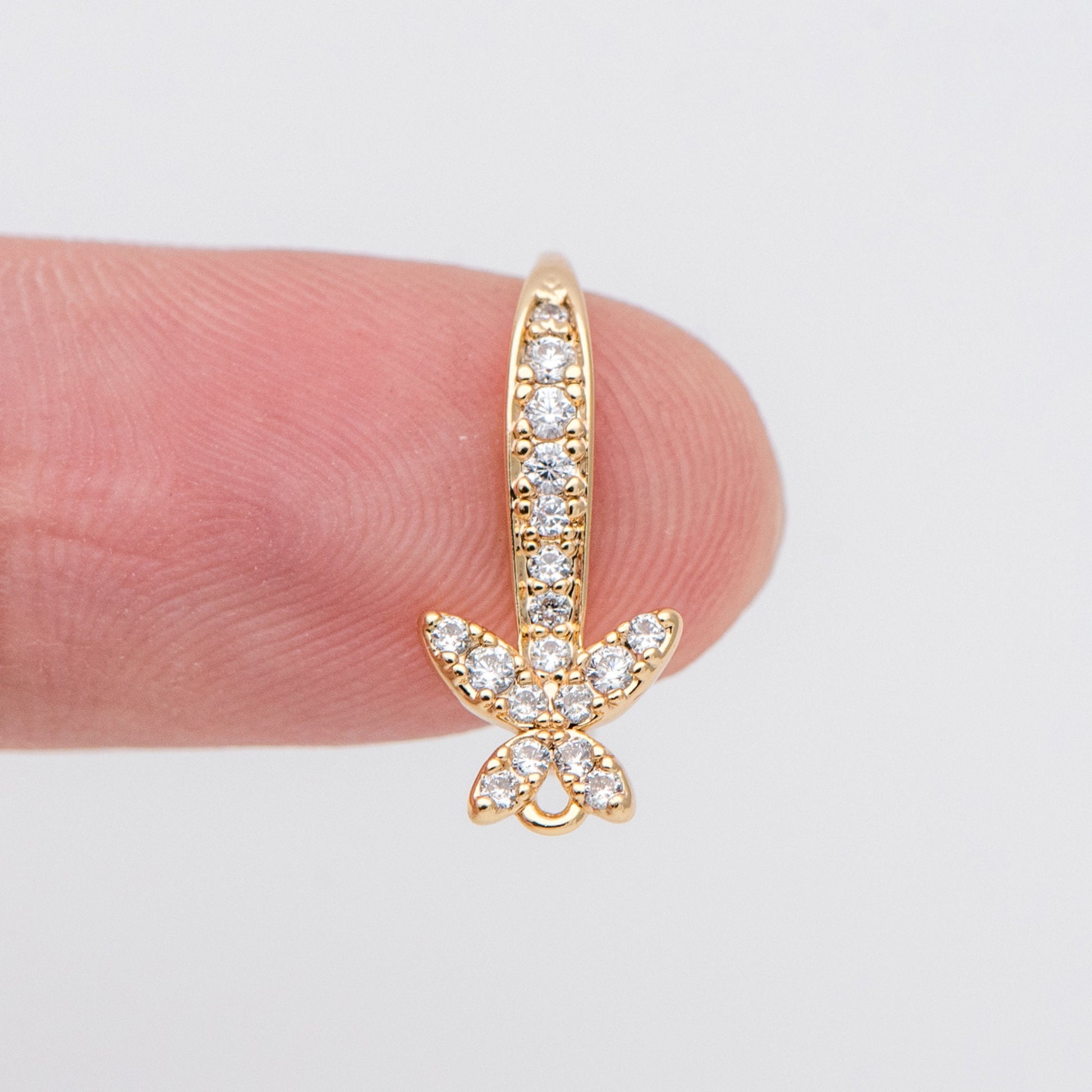 10pcs CZ Pave Butterfly Leverback Ear Hooks 17x12mm, 18K Gold plated Brass, Earring Component Hooks (GB-982)