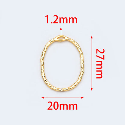 10pcs Gold Oval Link Pendants 27x20mm, 18K Gold plated Brass, Geometric Teardrop Hoop Charms (GB-2750-H)