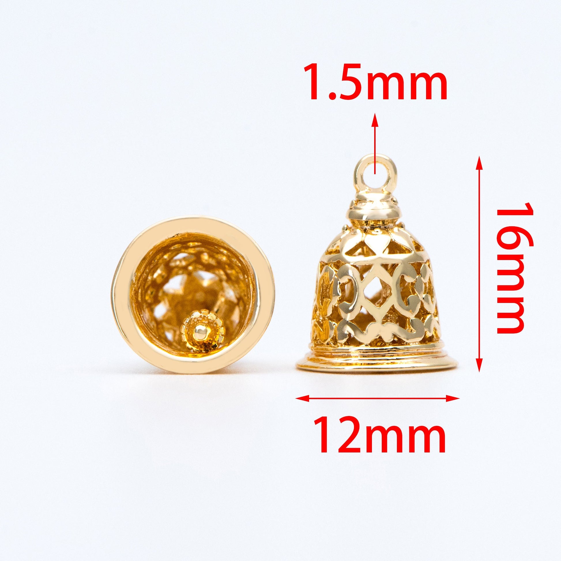10pcs Gold Jingle Bell Charms, 18K Gold plated Brass, Christmas Bell Pendants 16x12mm (GB-834)